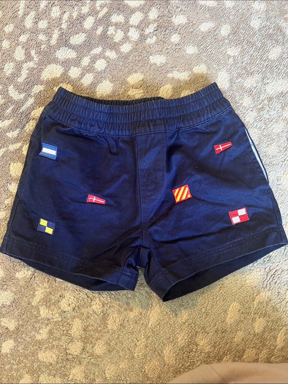 The Beaufort Bonnet Company Navy Shorts with Nautical Flag Patches